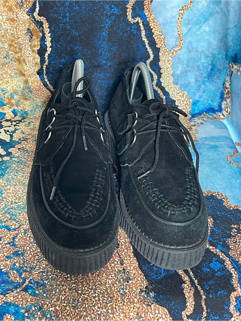 T.U.K. Unisex Black Creepers Platform Shoes D-Ring Lace Gothic Punk size W11-M9 - Picture 2 of 15